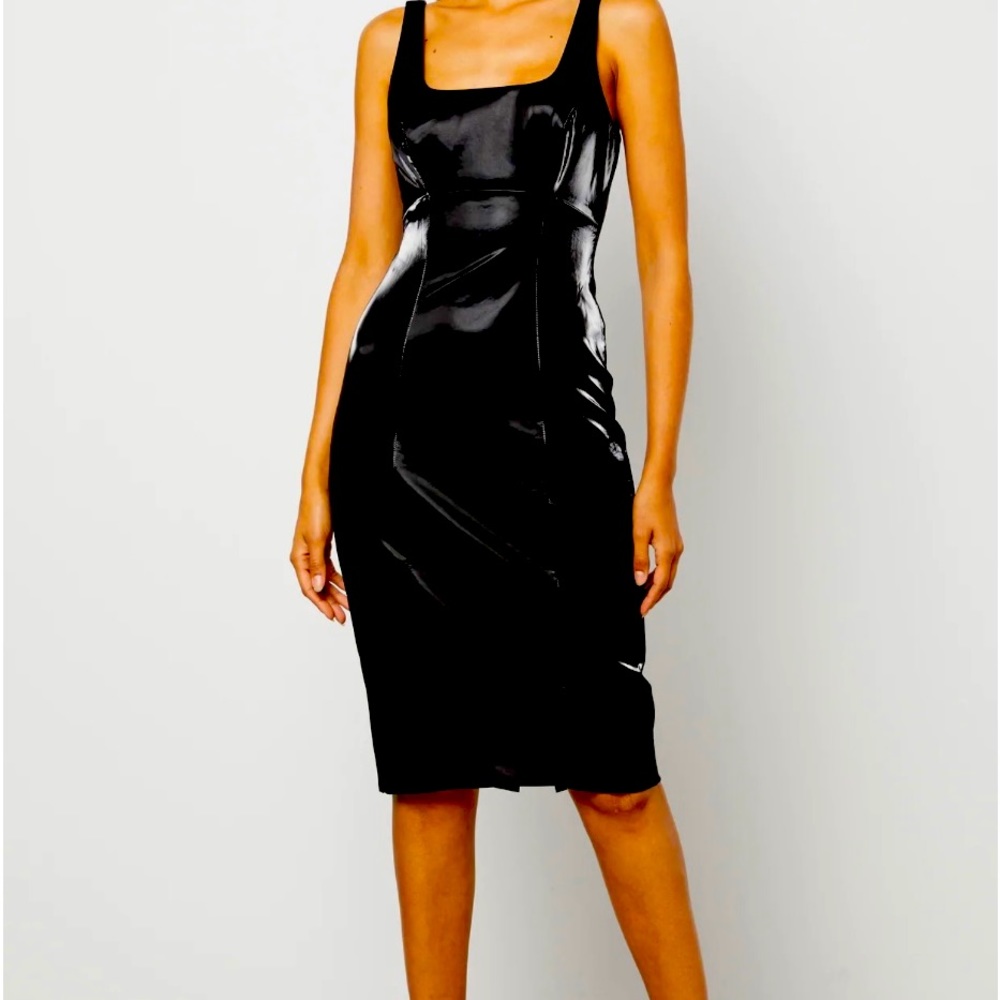 BCBGMaxAzria Black Faux Leather Sheath Dress